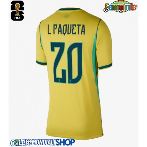 Maglie da calcio Brasile Lucas Paqueta #20 Prima Maglia Femminile Mondiali 2026  Manica Corta